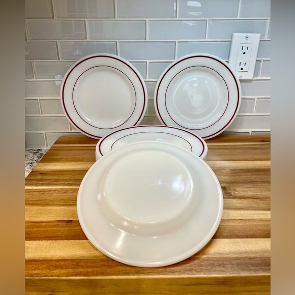 Vintage Corning Pyrex Tableware, 9" Dinner Plate Double Red Burgundy Stripe 703 - Picture 2 of 6